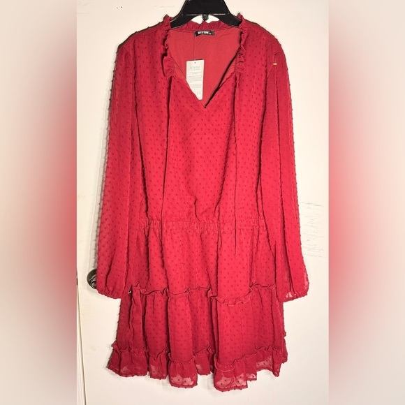 Dresses & Skirts - BTFBM Burgundy Swiss Dot Ruffle Dress NWT Size XXL